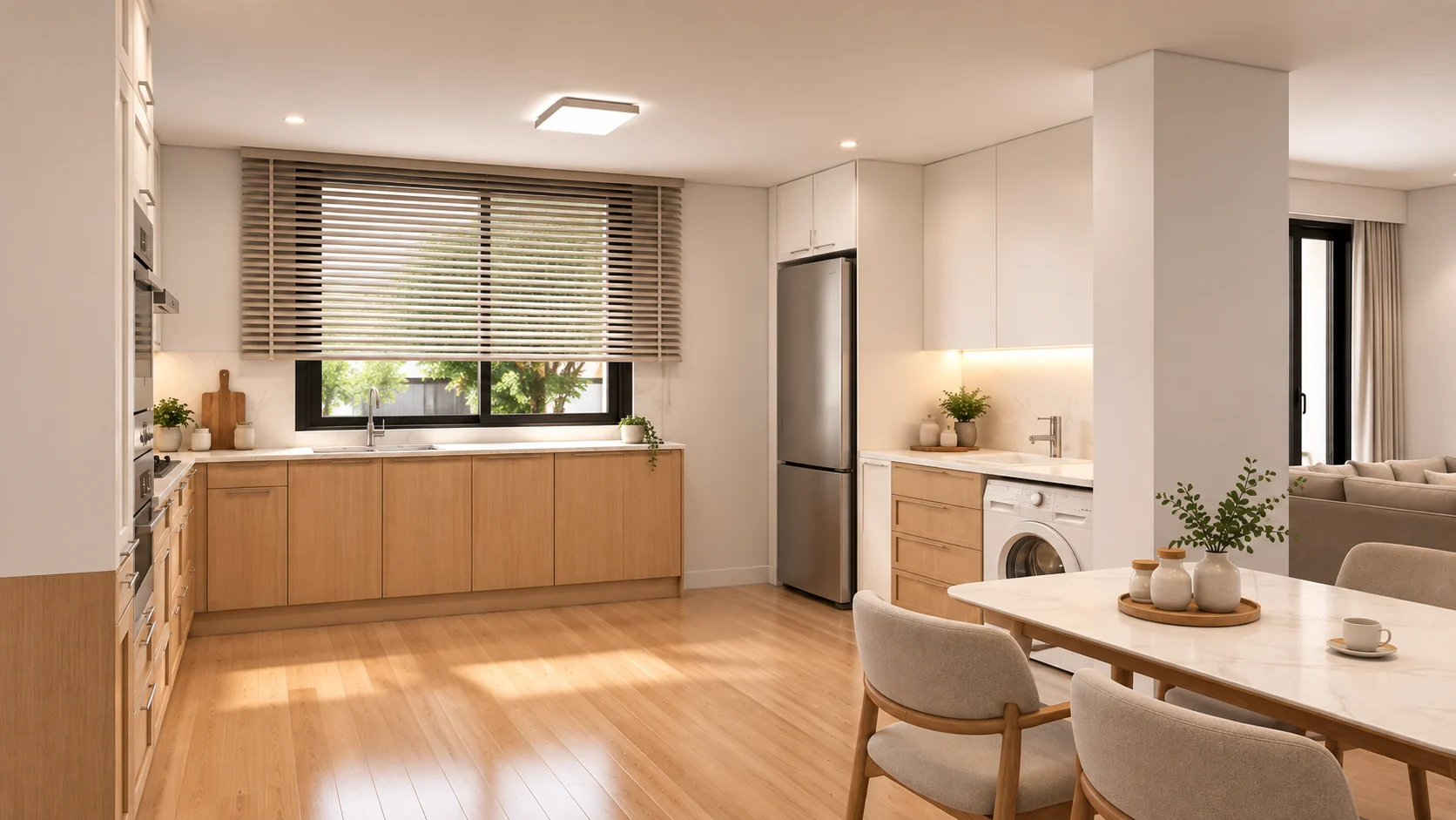 Apartamento 48 m² — Cozinha, sala de jantar e área de serviço