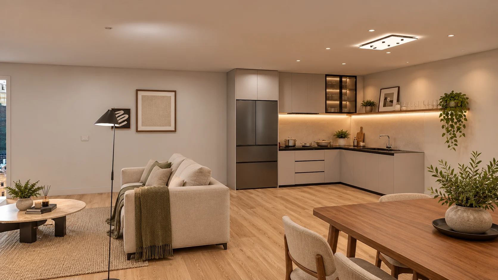 Apartamento 86 m² — Cozinha, sala de jantar e sala de estar