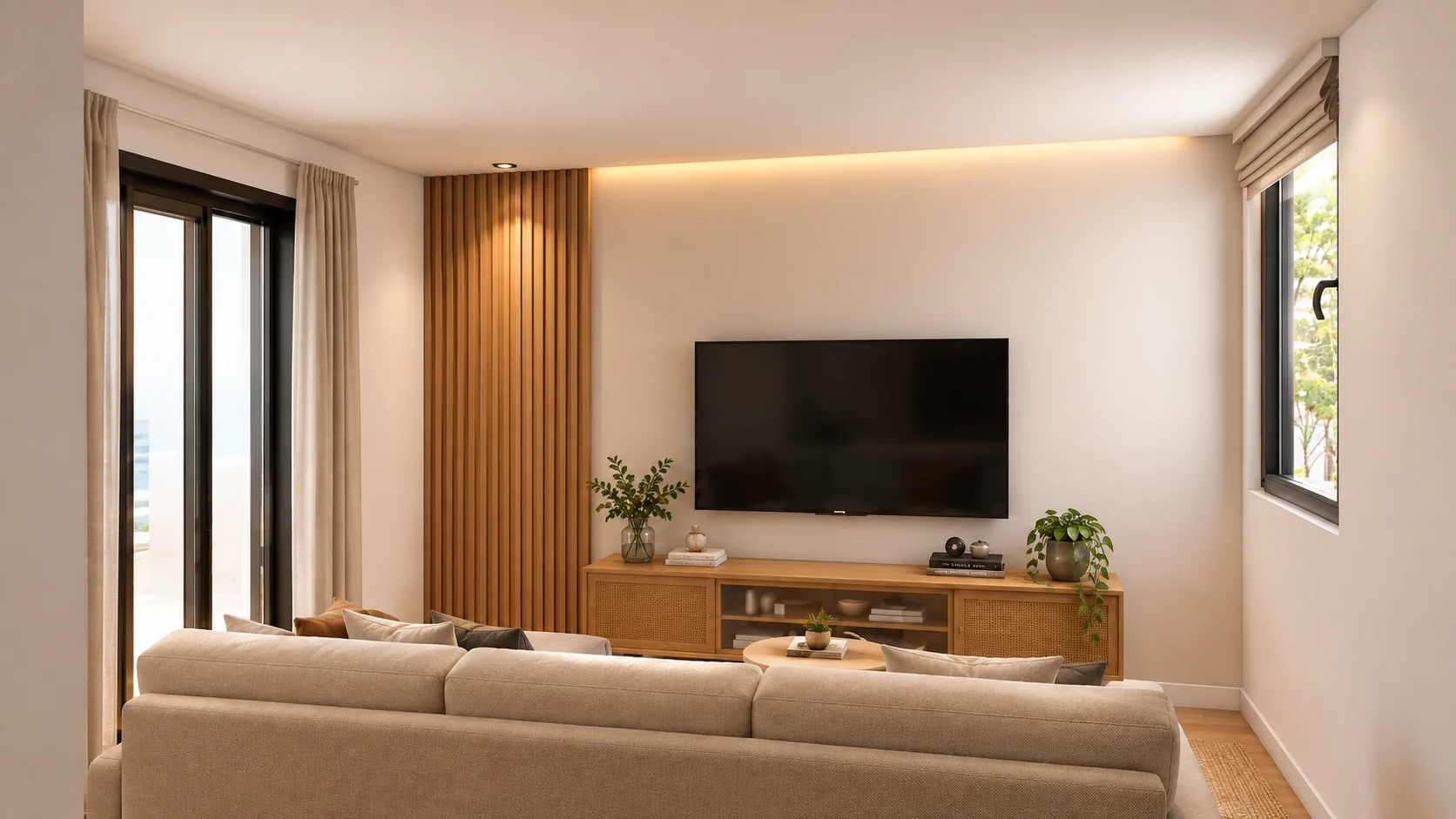 Apartamento 48 m² — Sala de estar com varanda