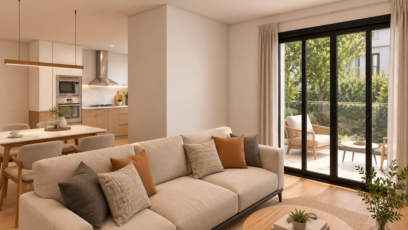 Apartamento 48 m² — Sala de estar com varanda
