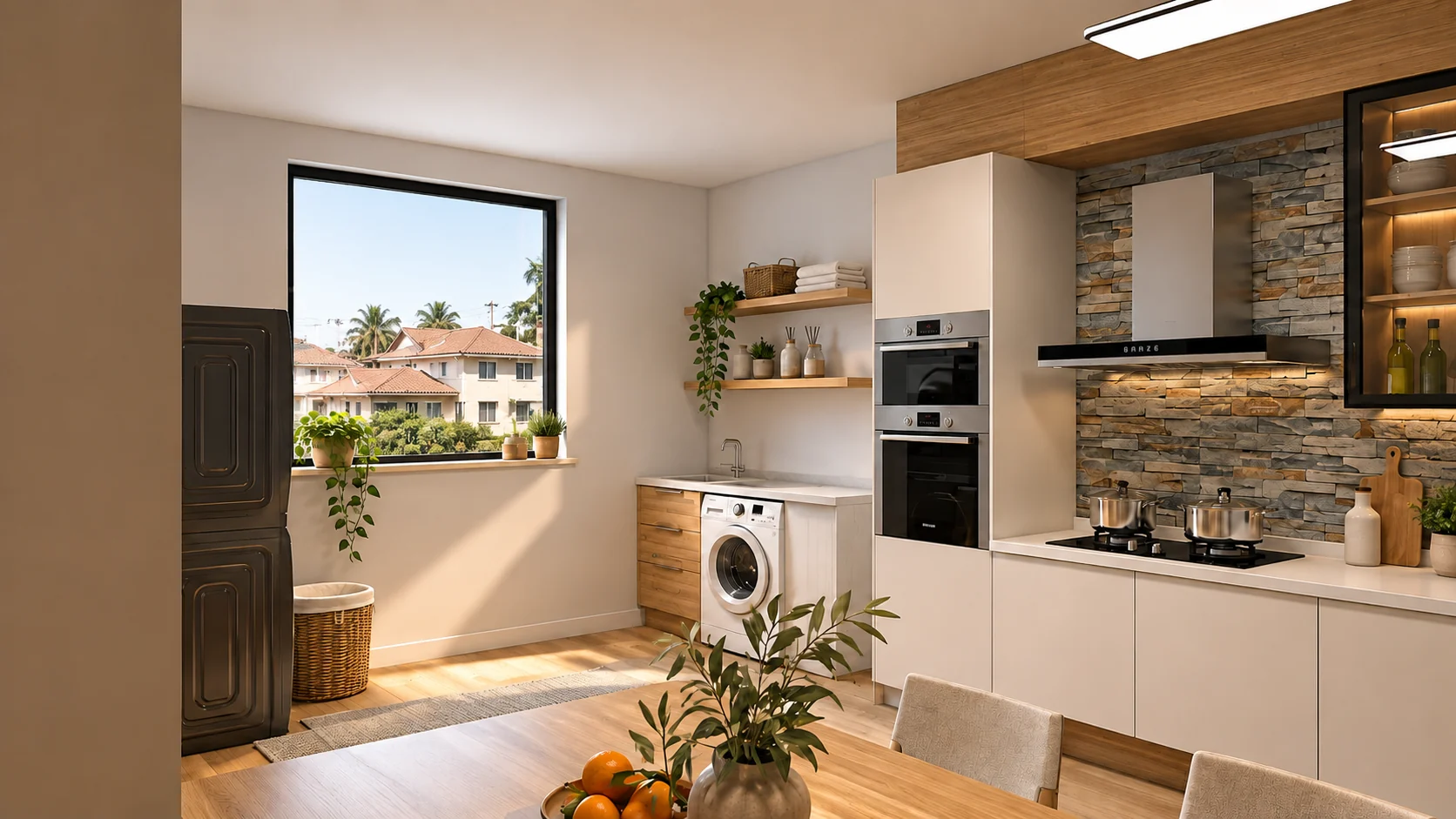Apartamento 40,96 m² — cozinha e área de serviço