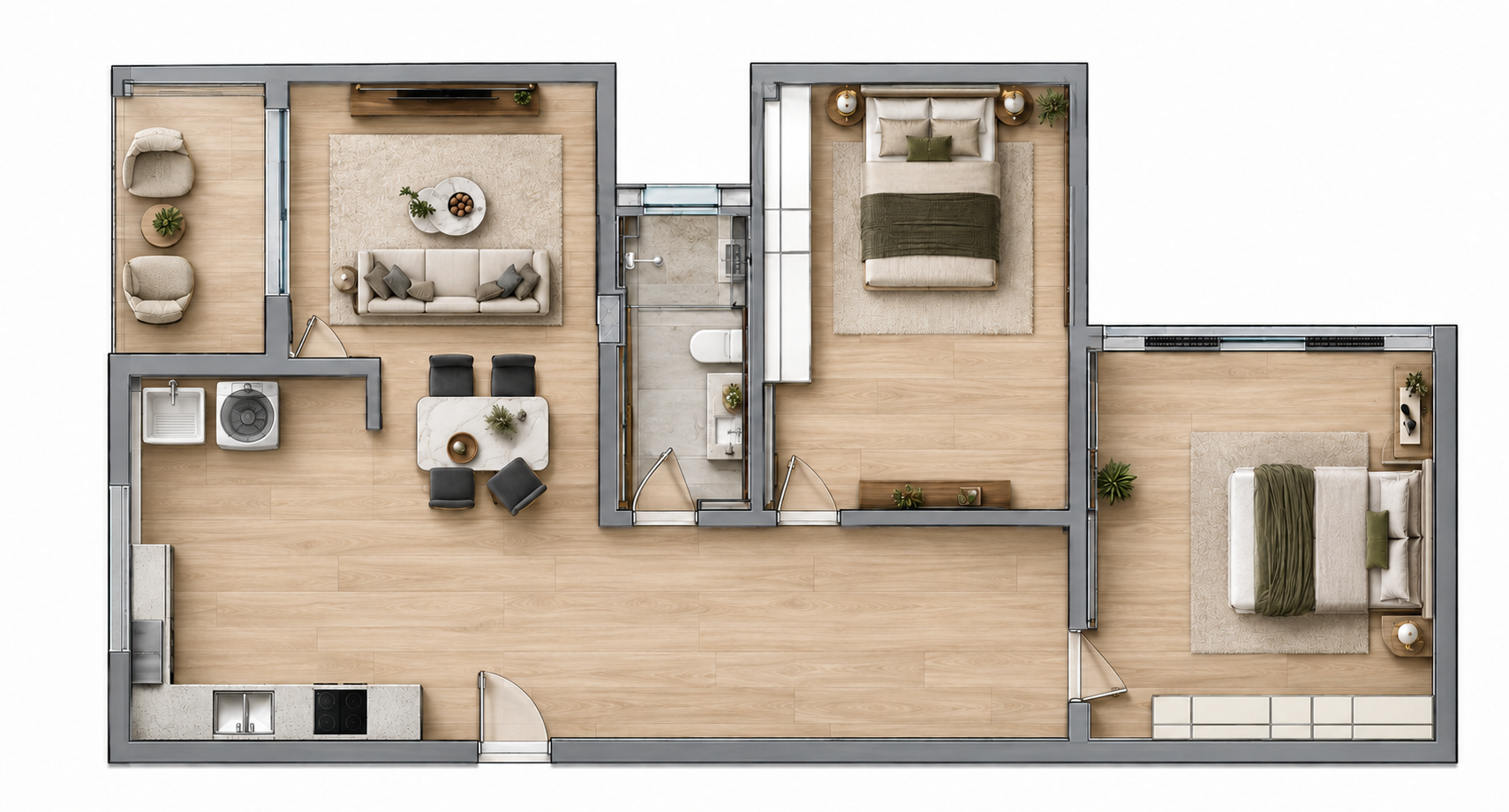 Planta do apartamento de 48 metros quadrados