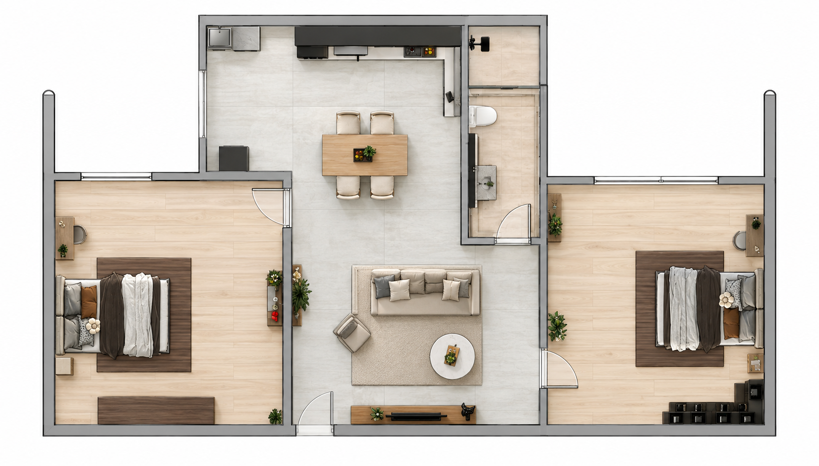 Planta do apartamento de 40,96 metros quadrados